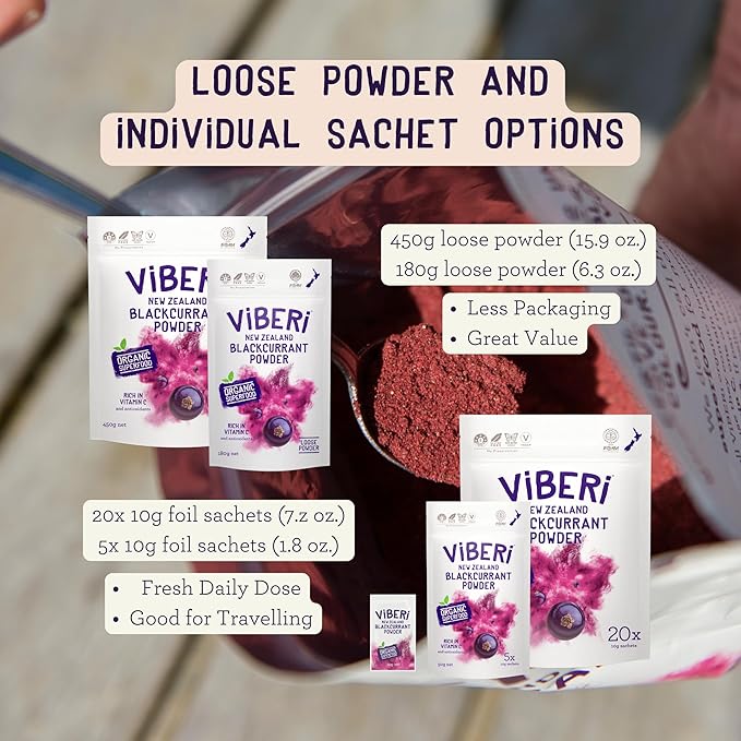 ViBERi Organic Blackcurrant Powder 450g (Loose Powder) | New Zealand Grown Superfruit | Naturally