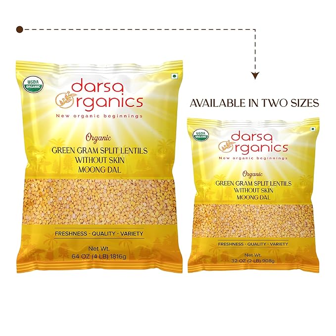 Darsa Organics Yellow Moong Dal (Split Yellow Mung Beans) 2 lb - USDA Organic, Non-GMO