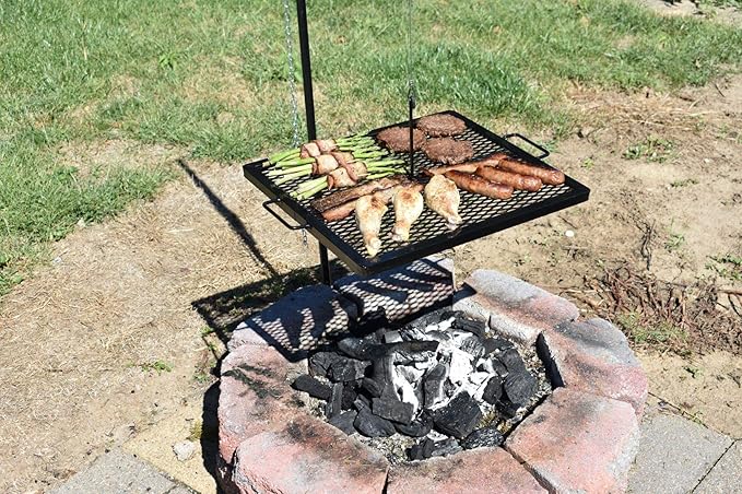 Portable Campfire Grill Grate - Adjustable Swing Arm Cooking Grill for Fire Pit, Camping & Outdoor
