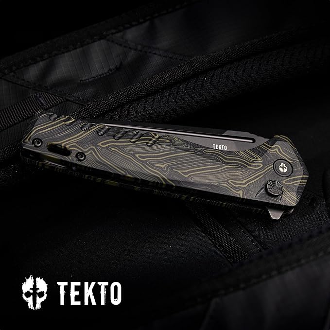 F3 Charlie Button Lock Folding Knife, Oversized Fine Edge Blade, Tactical Damascus G10 Handle