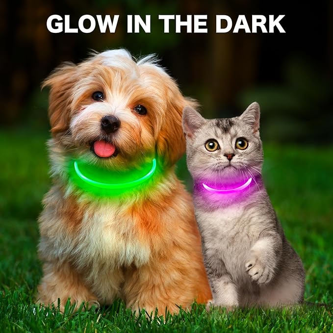BSEEN Light Up Dog Collar - Rechargeable LED Dog Collar - Waterproof TPU Cuttable Glowing Pet