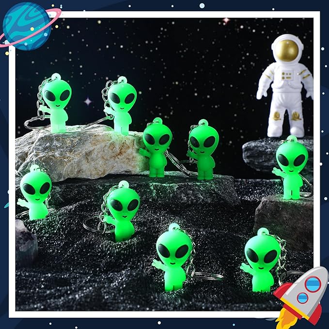 12 Pcs Alien Party Favors Alien Keychains Glow in The Dark Space Keychain Mini Aliens Figures