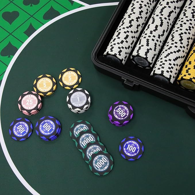 ORIENGEAR Poker Chip Set with Denominations 500 PCS with 14 Gram Numbered Clay Chips, Texas
