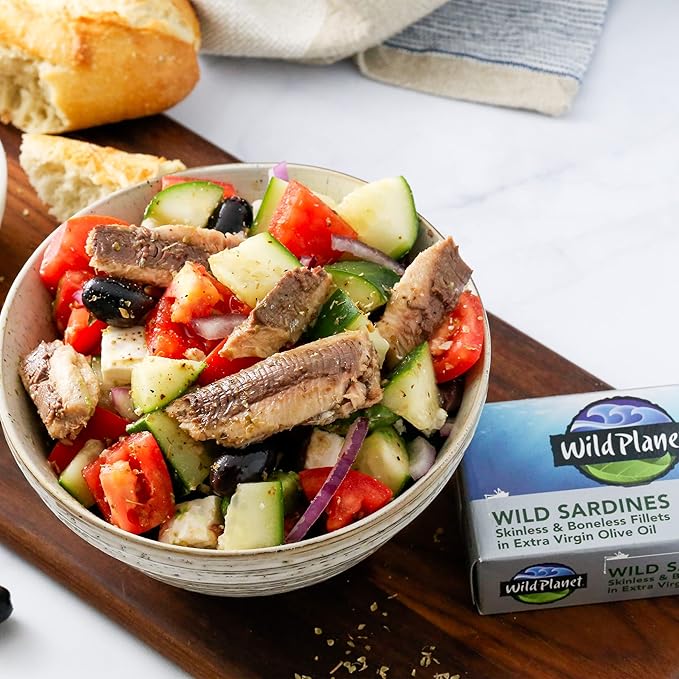 Wild Planet Wild Sardines in Extra Virgin Olive Oil with Sea Salt, Skinless & Boneless, Tinned Fish