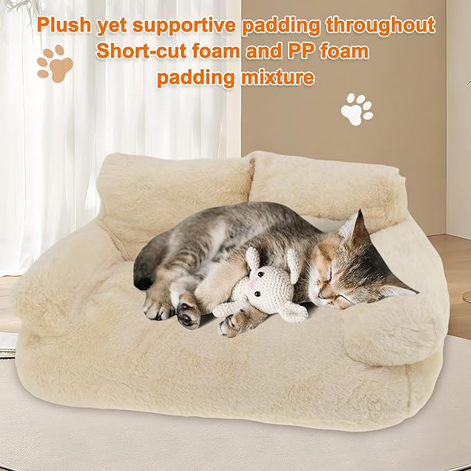 Cat Sofa, Pet Bed with Bolstered Edges, Extra Plush Sponge Padding, Cat Beds for Indoor with