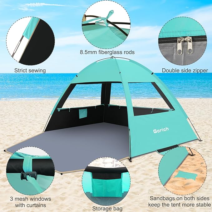 Gorich Beach Tent Sun Shelter for 3/4-5/6-7/8-10 Person with UPF 50ï¼?UV Protection, Lightweight &