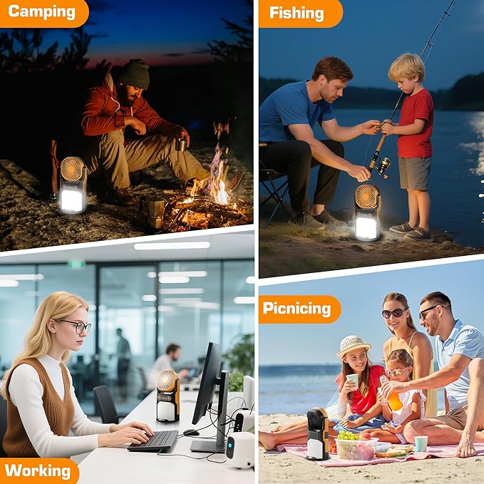 EVERBRITE Rechargeable Camping Lantern with Fan- 4400mAh Power Bank, Camping Fan with 3 Fan Speeds