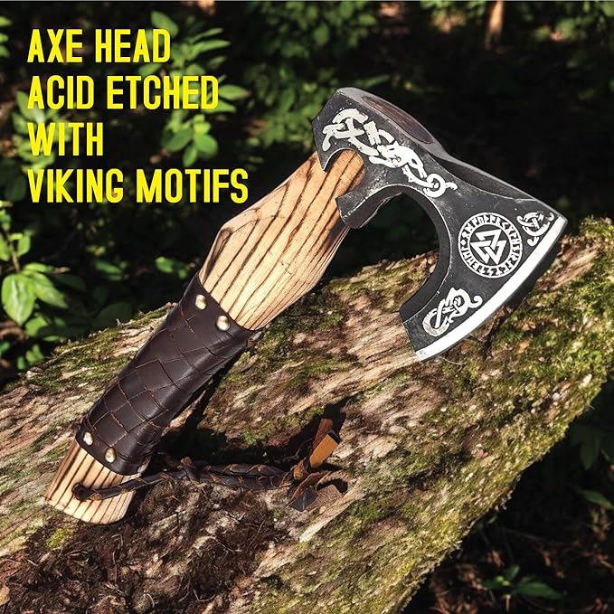 Viking Axe Ashwood Handle Handmade Carbon Steel Blade, Outdoor Camping Hunting, Norse Hatchets