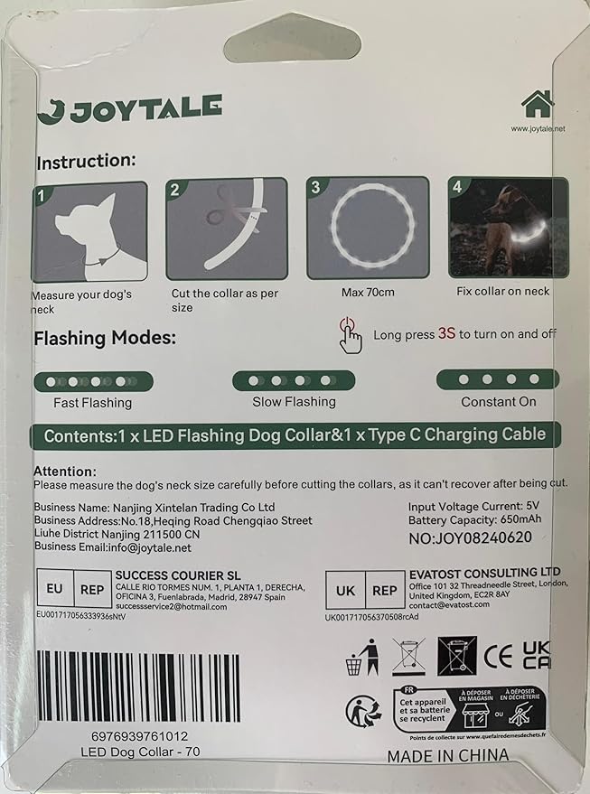 Joytale Light Up Dog Collar, Rainproof and Rechargeable LED, 9 Flashing Modes, Glow for Night