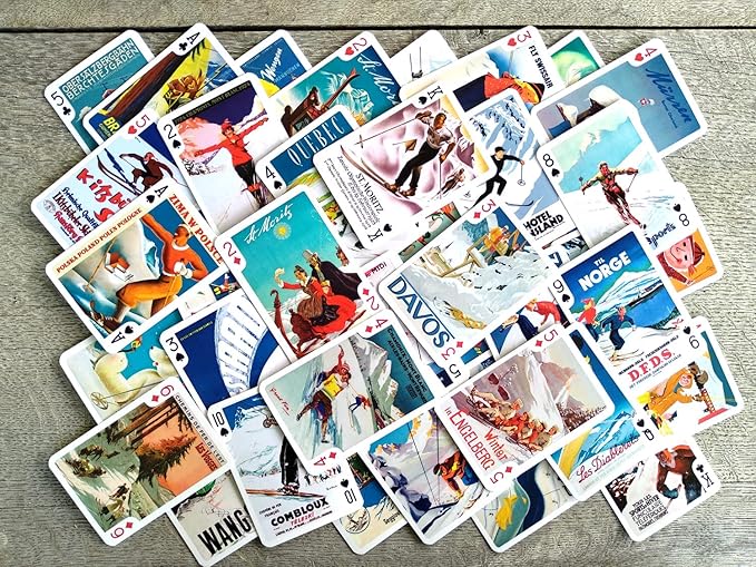 Winter Sport Playing Cards (Poker Deck 54 Cards All Different) Vintage European Travel Posters