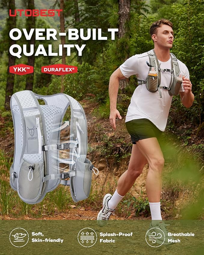 Running Vest, 5L Hydration Vest Lightweight, Breathable and Sweatproof Running Backpack, Adjustable