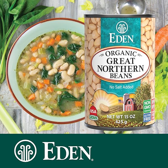 Eden Organic Great Northern Beans (White Beans), 15 oz Can (12-Pack Case), No Salt Added, Non-GMO
