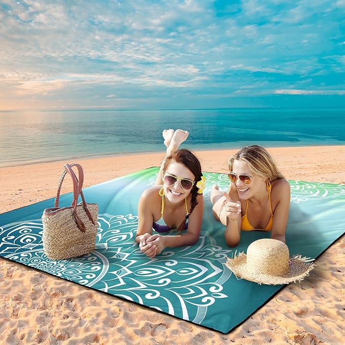 Beach Blanket Waterproof Sandproof Beach Mat 79" X 83"/10'x9'for 2-8 Adults Quick Drying Outdoor