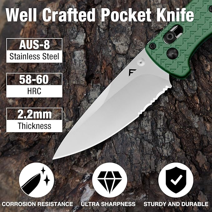 FLISSA 4.5" Folding Pocket Knife, Lightweight EDC Pocket Knife with Axis Lock, 3.2" AUS-8 Steel
