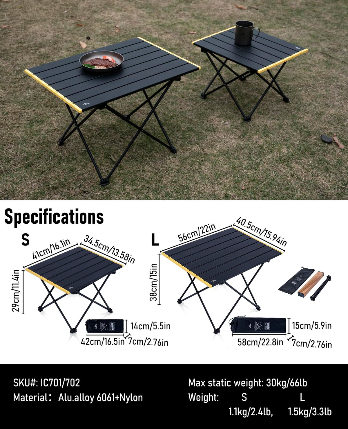 iClimb Ultralight Compact Camping Folding Table (Black - S)