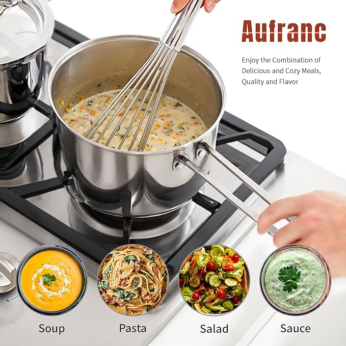 Aufranc Stainless Steel pots and pans set, 6 Piece Nonstick Kitchen Induction Cookware Set,Works