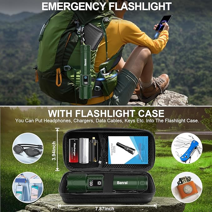 Rechargeable Flashlights High Lumens - Super Bright LED Tactical Flash Light, Powerful Waterproof