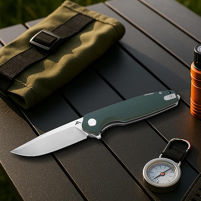 FLISSA Multitool Pocket Knife, 3.3" D2 Blade with G10 Handle, Liner Lock Folding Knife with Glass