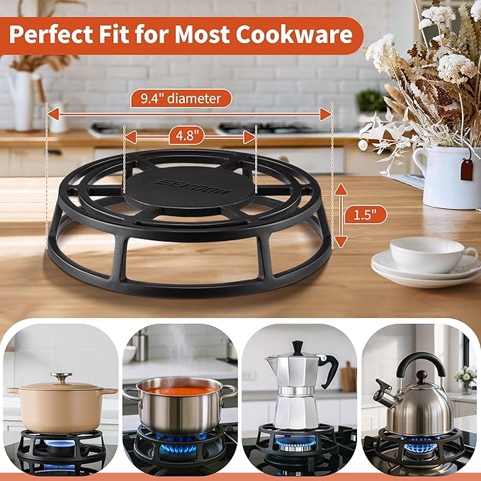 Feekoon Heat Diffuser for Gas Stove, 9.4 Cast Iron Flame Tamer, Stove Top Simmer Plate to Even Heat