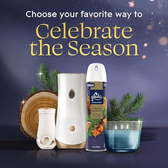 Glade 3-Wick Scented Candle Jar, Embers & Sandalwood, Air Freshener Infused with Essential Oils