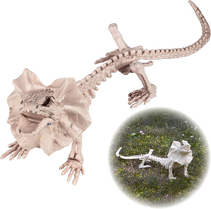 17" Frilled Lizard Skeleton Halloween Decoration- Weather Resistant for Indoor/Outdoor Spooky