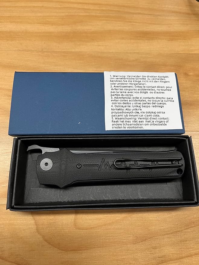 Petrified fish PFB04 Tena Folding Knife, 3.82" D2 Steel Black Stonewashed Blade G10 Handle Pocket