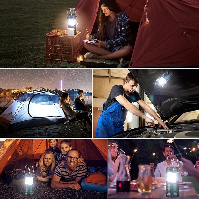 4 Pack Solar USB Rechargeable 3 AA Power Brightest COB LED Camping Lantern with Magnetic Base