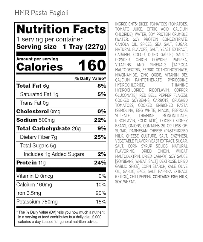 HMR Pasta Fagioli Entrée | Pre-packaged Lunch or Dinner to Support Weight Loss | Ready to Eat |