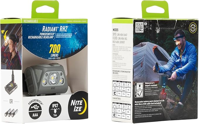 Nite Ize Radiant RH2 PowerSwitch Rechargeable Headlamp - Hands-Free Flashlight Alternative