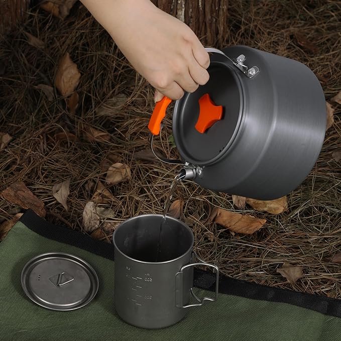 REDCAMP 2L Outdoor Camping Kettle, Aluminum Water Pot with Carrying Bag, Compact Lightweight Camp