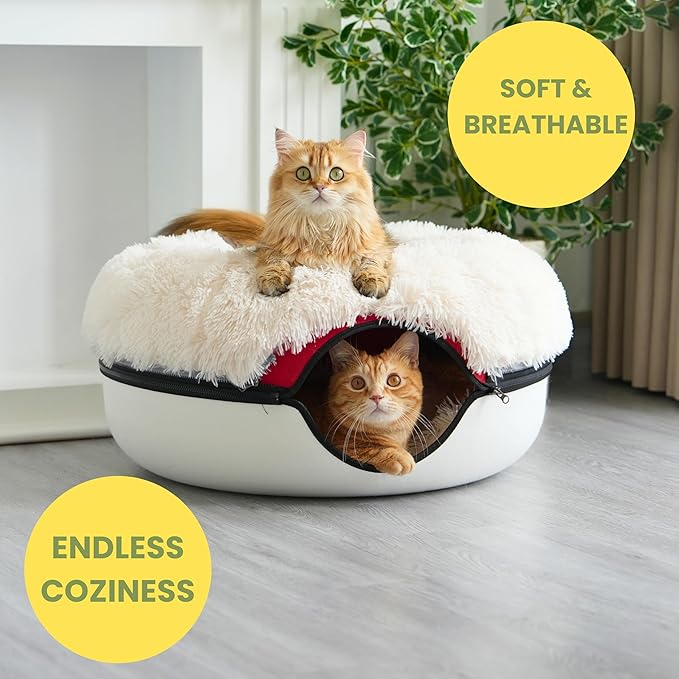 CATTASAURUS Peekaboo Cat Cave for Multiple & Large Cats Up to 30-45 Lbs, Fluffy Cat Beds &