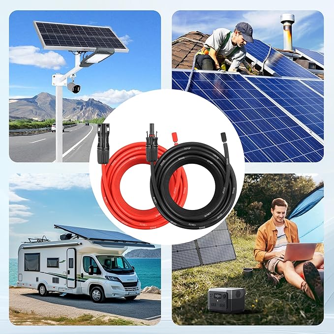 25 FEET 8AWG Solar Panel Extension Cable,8 Gauge Extension Cord, Solar Panel Wire with Extra Fair