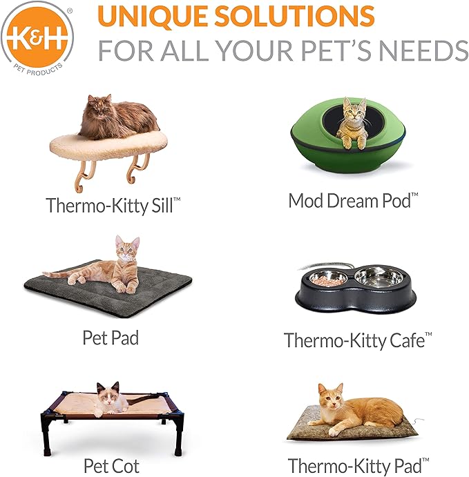 K&H Pet Products Thermo-Kitty Bed Deluxe Heated Cat Bed for Large Kitties - Indoor Heated Pet Bed