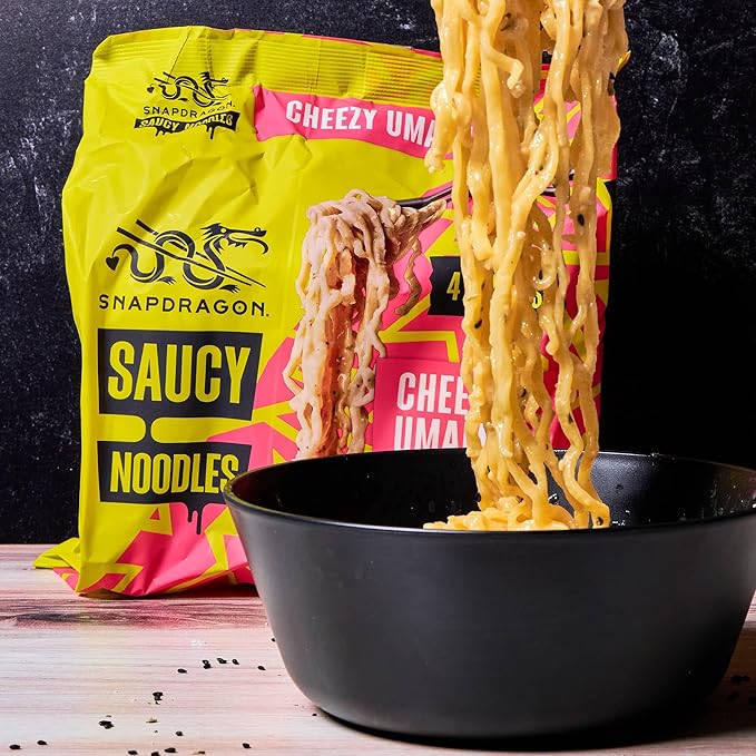 Snapdragon Saucy Instant Noodles with Cheezy Umami, Savory Slurpable Sauce - Quick Meal, Snack, and