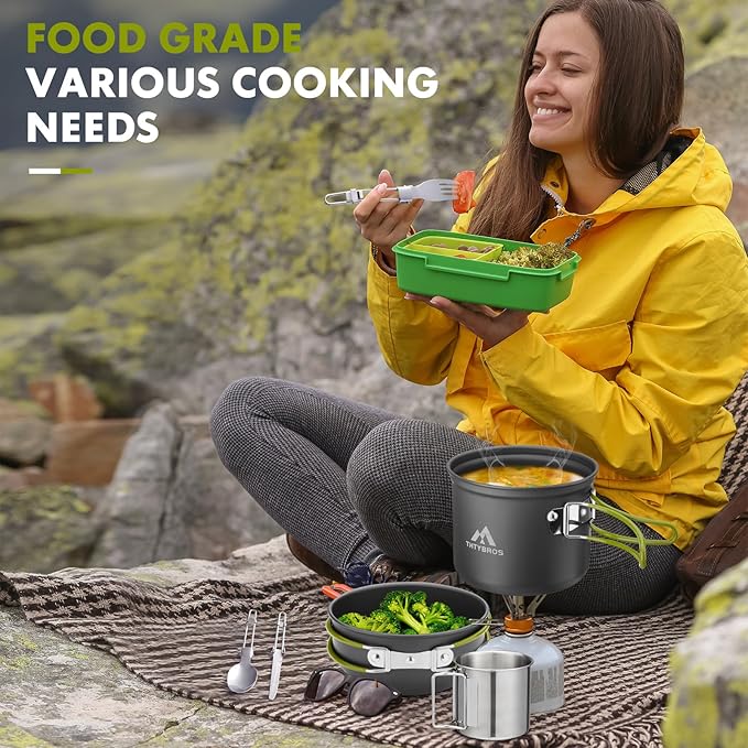 Camping Cookware Kit Backpacking, 0.33Gal Pots and 0.17Gal Pans Set,0.08Gal SUS304 Cup, Forks