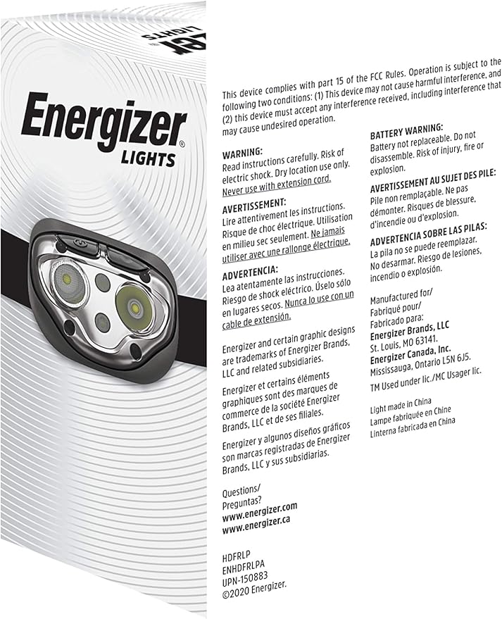 Energizer Rechargeable LED Headlamp Pro400, IPX4 Water Resistant, High-Powered Bright LED, Multiple