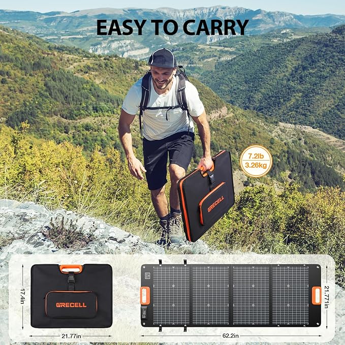 GRECELL 120W Portable Solar Panel for Power Station, 24% High Efficiency Bifacial Panel 21.6V