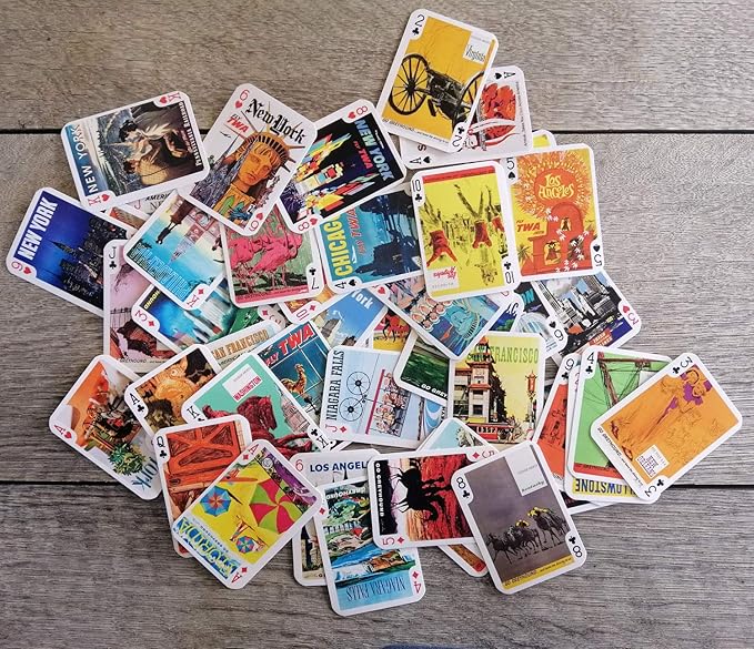 Travel USA Playing Cards (Poker Deck 54 Cards All Different) Vintage USA Airline Railroad Travel