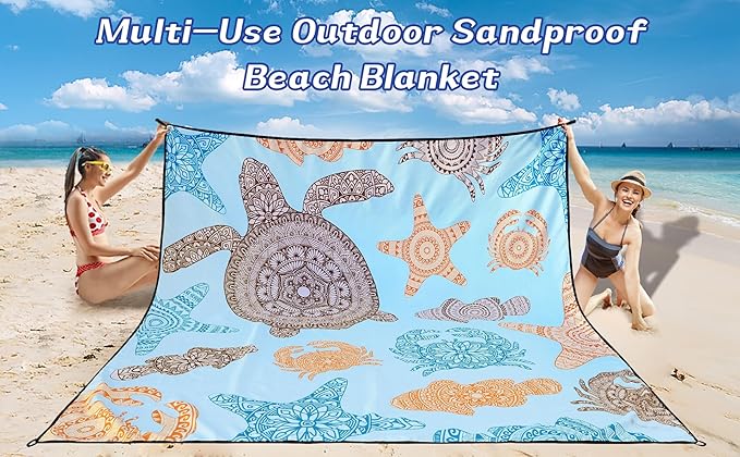 Beach Blanket Waterproof Sandproof Beach Mat 79" X 83"/10'x9'for 2-8 Adults Quick Drying Outdoor