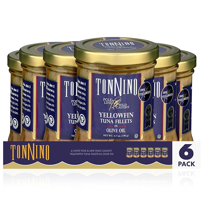 Tonnino Tuna Fish Yellowfin Pole&Line ??Olive Oil ??Pack of 6 ??Alternative to Salmon ??Protein