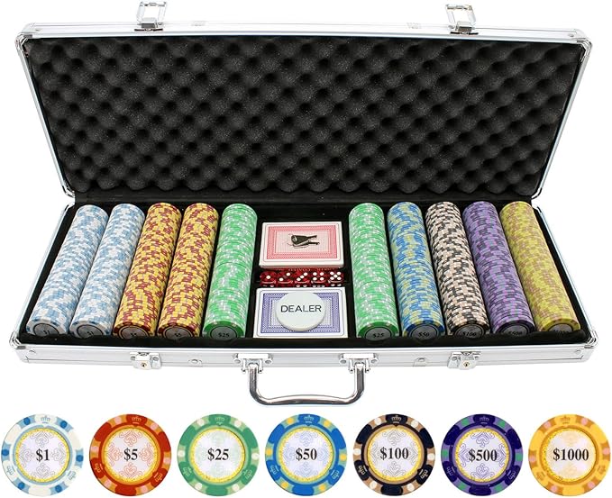 Poker Chip Set - Casino Grade 13.5g Poker Chips, 7 Color Chip Denomination - 2 Decks of Cards