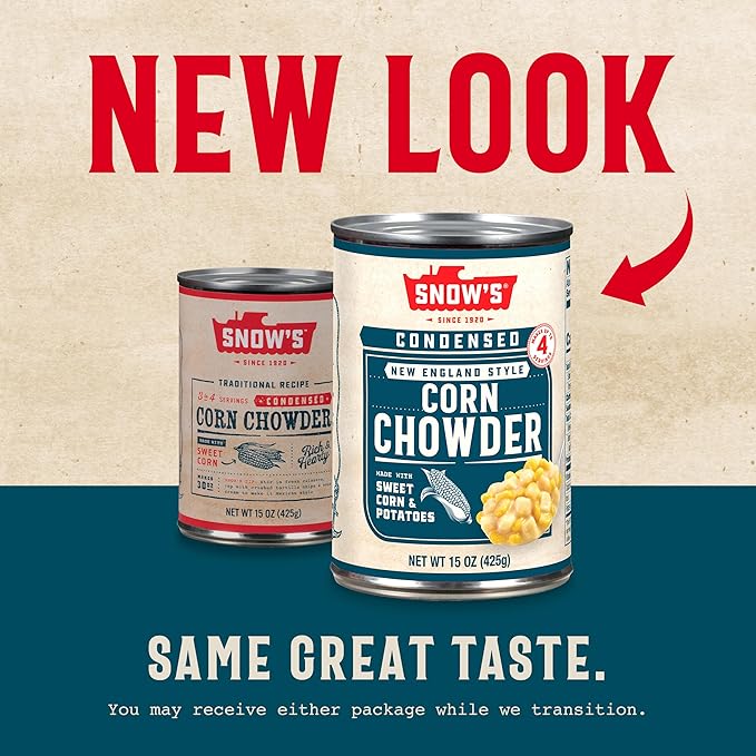 Snow's Condensed Corn Chowder, 15 oz Can (Pack of 12) - Creamy and Comforting Chowder with Corn