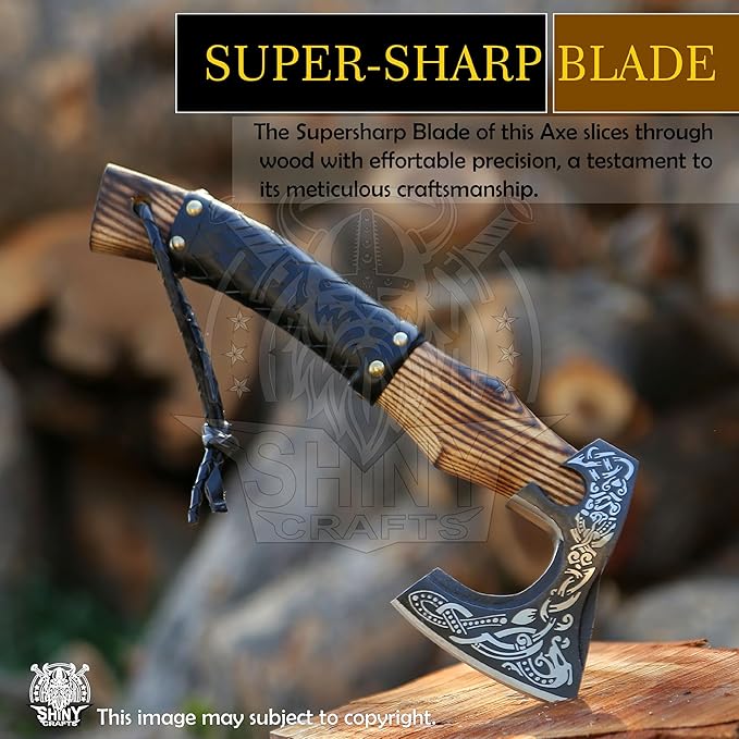 SHINY CRAFTS®- Hand-Forged Viking Axe for Men Leather-Wrapped Handle & Sheath Great for Birthdays
