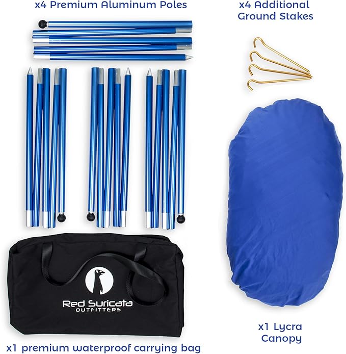 Red Suricata Family Beach Tent & Canopy, UPF50 Sun Shade, Sunshade With 4 Aluminum Poles, 4 Pole