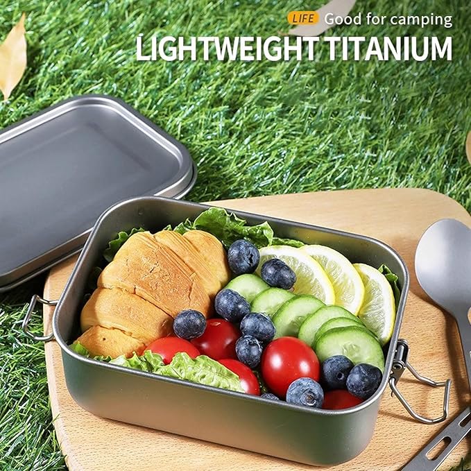 800ml Titanium Lunch Box with Leak-Proof Lid Camping Cookware Lightweight Outdoor Cooking Pan for