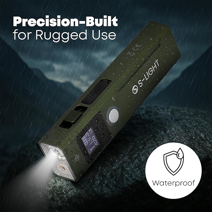 S Light Tactical Flashlights High Lumens Rechargeable - 1200LM Magnetic Base, Green, P9 LED, USB-C