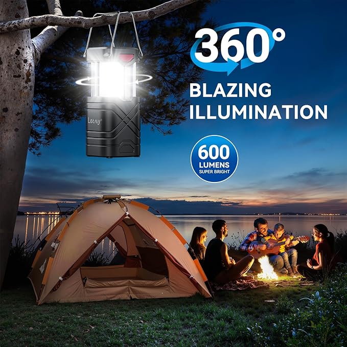 LETMY 4 Pack Camping Lantern, Rechargeable LED Lanterns, Solar Lantern Battery Powered Hurricane