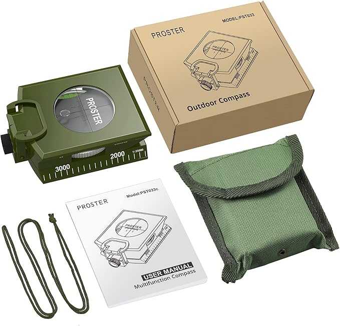Proster IP65 Compass Hiking Survival - Lensatic Sighting Compass for Camping Navigation, Compass