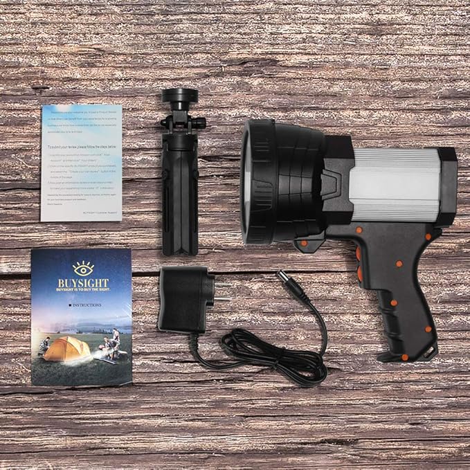 BUYSIGHT Rechargeable Spotlight,1000,000-Lumen Spot Lights Hand held Large Flashlight Handheld