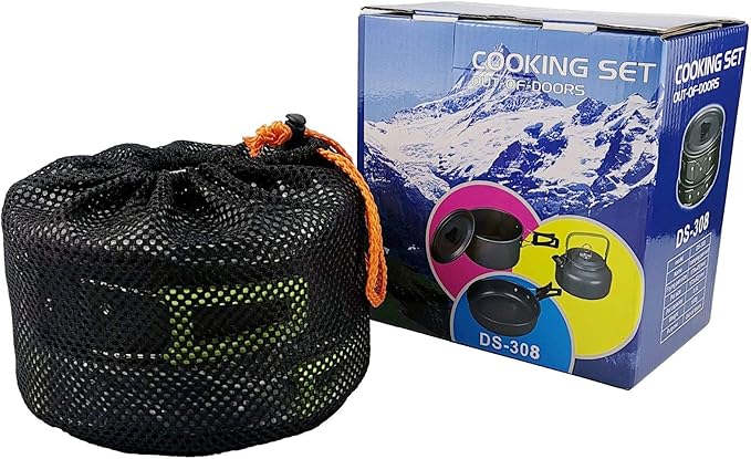 Peidesi Camping Cookware Mess Kit, Portable Camp Stove Pots and Pans Set, Carabiner, Folding Knife